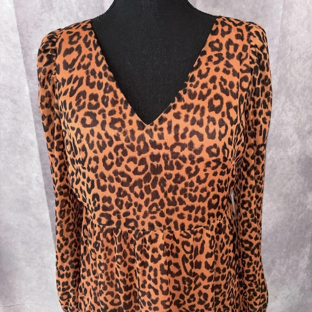 LOFT Brown Leopard Print Boho Chic Midi Chic Dress‎ Womens Size 4